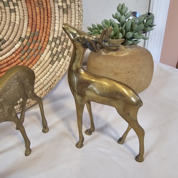 Set Of Three Brass Vintage Deer Decor Sculpture Figure MCM Animal - Picture 3 of 8
